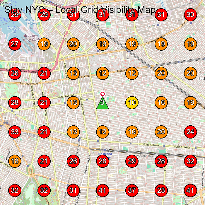 Slay NYC GeoGrid visibility map for Beauty Salon in Brooklyn